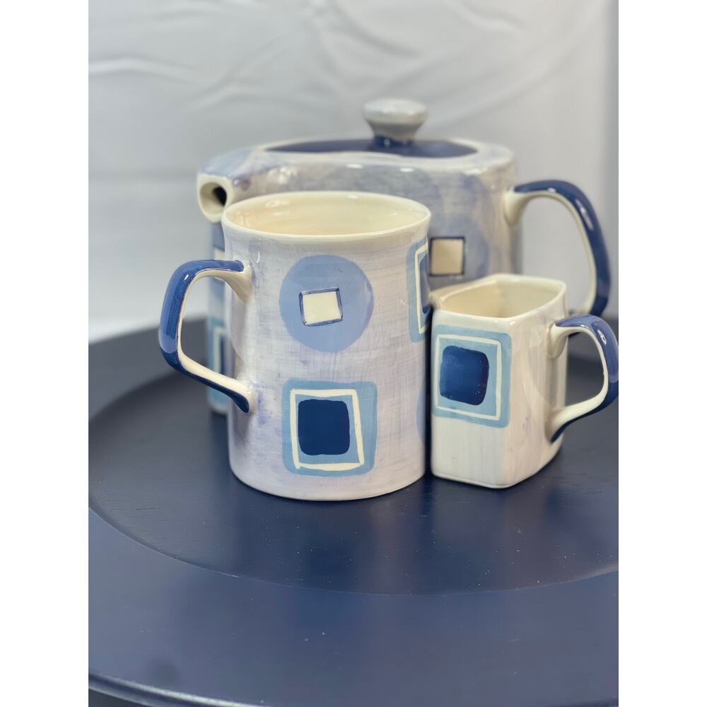Geometric Herman Dodge & Son Curved Teapot, Mug, and Creamer - 3 Piece Set